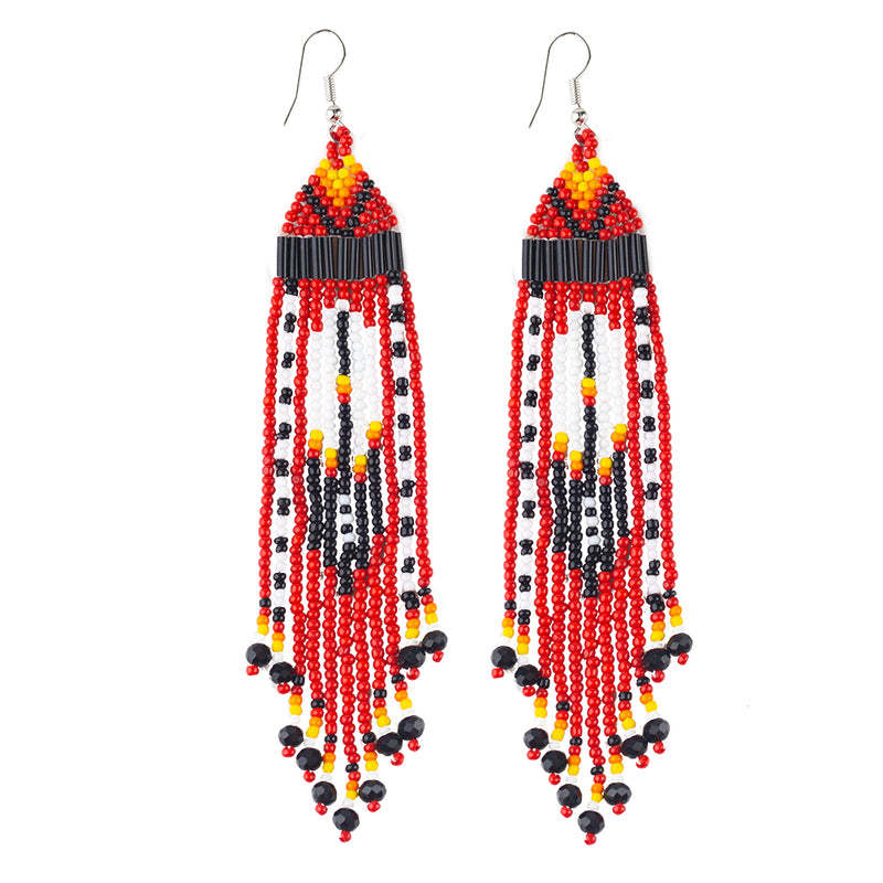 Boho Beaded Dangle Earrings for Women, Long Big Large Bohemian Seed Bead Beaded Earrrings