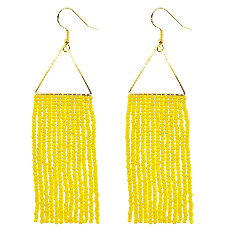 Kaseakia Geometric Beaded Dangle Earrings, Big Large Long Statement Seed Bead Beaded Tassel Earrings with Triangle Frame for Women