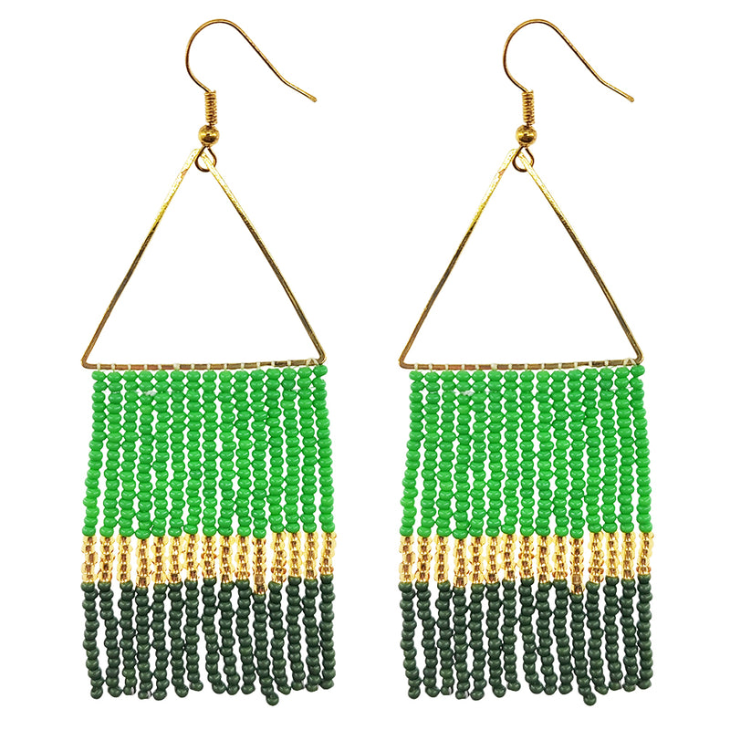 Kaseakia Geometric Beaded Dangle Earrings, Big Large Long Statement Seed Bead Beaded Tassel Earrings with Triangle Frame for Women