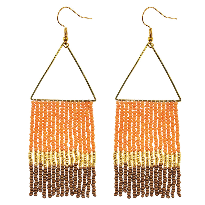 Kaseakia Geometric Beaded Dangle Earrings, Big Large Long Statement Seed Bead Beaded Tassel Earrings with Triangle Frame for Women