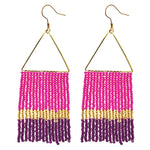 Kaseakia Geometric Beaded Dangle Earrings, Big Large Long Statement Seed Bead Beaded Tassel Earrings with Triangle Frame for Women