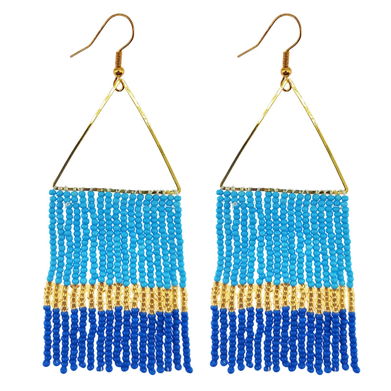 Kaseakia Geometric Beaded Dangle Earrings, Big Large Long Statement Seed Bead Beaded Tassel Earrings with Triangle Frame for Women