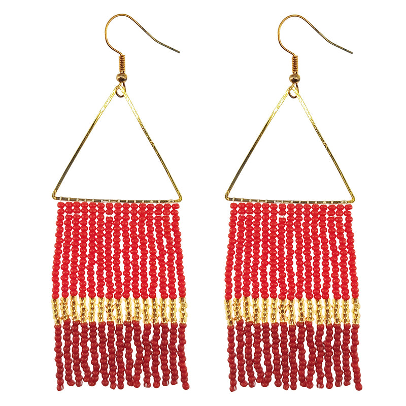 Kaseakia Geometric Beaded Dangle Earrings, Big Large Long Statement Seed Bead Beaded Tassel Earrings with Triangle Frame for Women