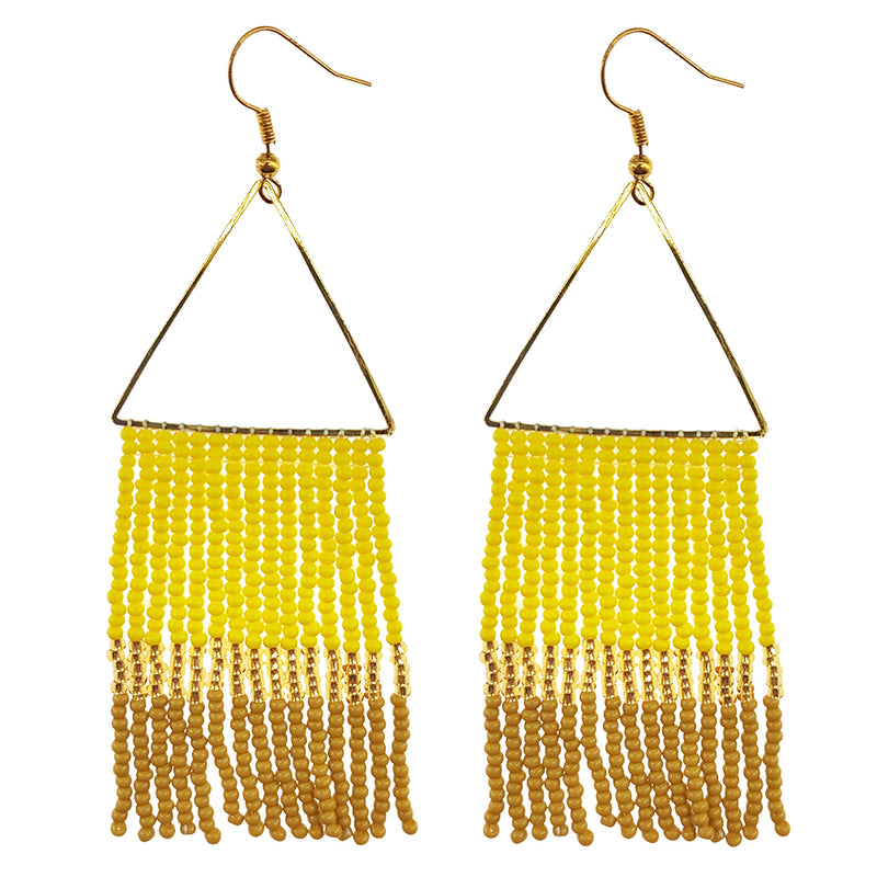 Kaseakia Geometric Beaded Dangle Earrings, Big Large Long Statement Seed Bead Beaded Tassel Earrings with Triangle Frame for Women