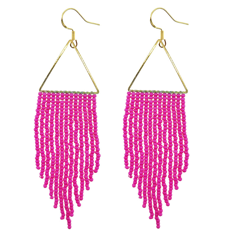 Kaseakia Beaded Earrings for Women, Seed Bead Earrings, Boho Long Earrings, Native Beaded Dangle Tassel Fringe Earrings, Big Large Statement Handmade Earrings