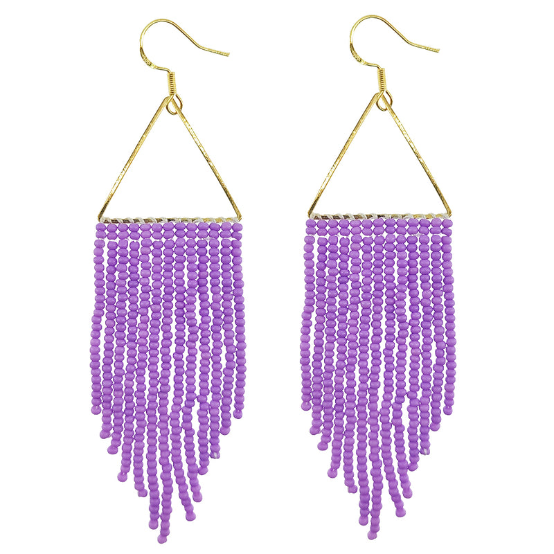 Kaseakia Beaded Earrings for Women, Seed Bead Earrings, Boho Long Earrings, Native Beaded Dangle Tassel Fringe Earrings, Big Large Statement Handmade Earrings