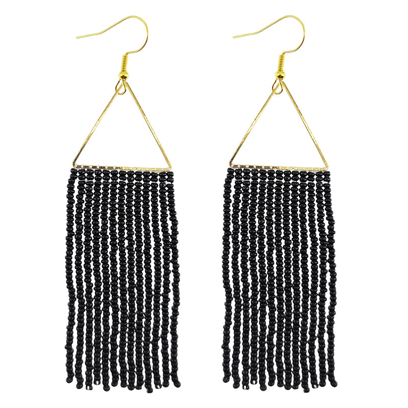 Kaseakia Geometric Beaded Dangle Earrings, Big Large Long Statement Seed Bead Beaded Tassel Earrings with Triangle Frame for Women