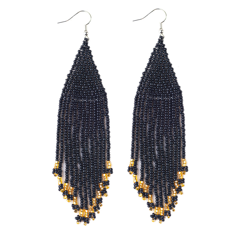 Kaseakia Big Large Beaded Tassel Earrings for Women, Long Handmade Seed Bead Beaded Dangle Earrings