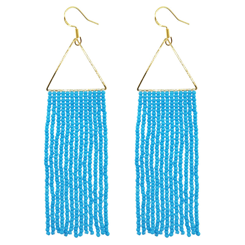 Kaseakia Geometric Beaded Dangle Earrings, Big Large Long Statement Seed Bead Beaded Tassel Earrings with Triangle Frame for Women