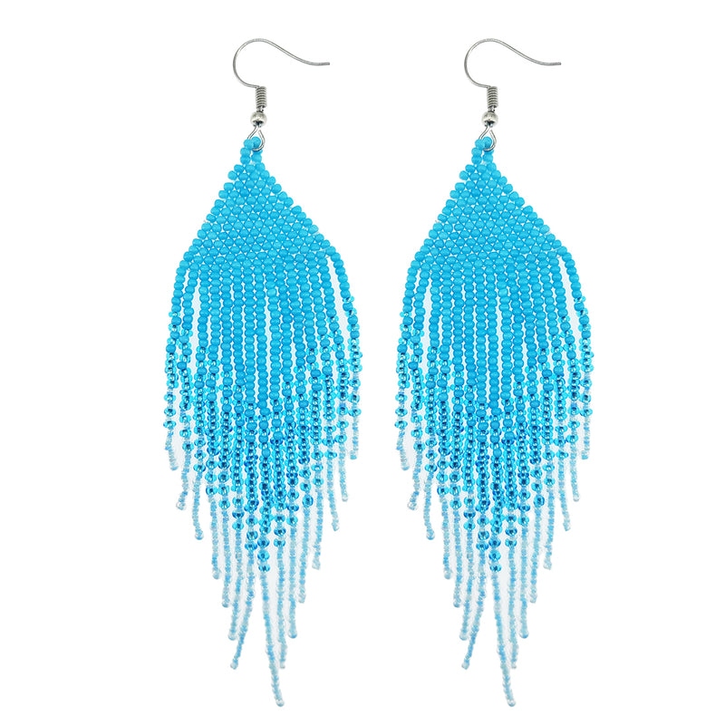 Kaseakia Big Large Gradient Beaded Dangle Earrings, Long Seed Bead Beaded Tassel Earrings for Women