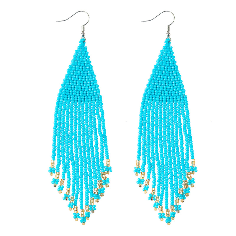 Kaseakia Big Large Beaded Tassel Earrings for Women, Long Handmade Seed Bead Beaded Dangle Earrings