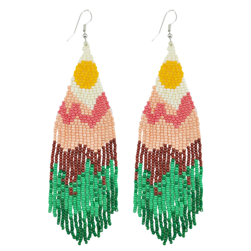 Long Bohemian Beaded Handmade Dangle Earrings for Women, Boho Seed Bead Earrings