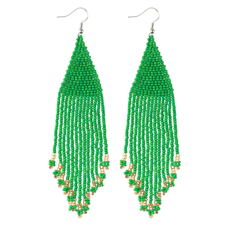 Kaseakia Big Large Beaded Tassel Earrings for Women, Long Handmade Seed Bead Beaded Dangle Earrings