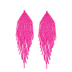 Long Beaded Tassel Earrings – Native Handmade Bohemian Beaded Large Statement Chandelier Drop Earrings, Mexican Boho Seed Bead Big Fringe Dangle Earrings for Women