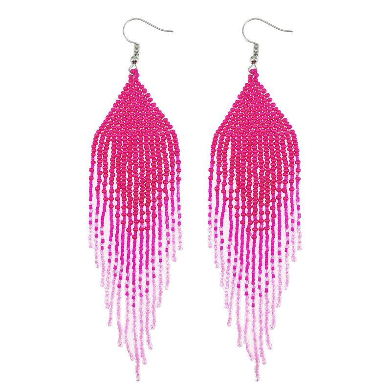 Kaseakia Big Large Gradient Beaded Dangle Earrings, Long Seed Bead Beaded Tassel Earrings for Women