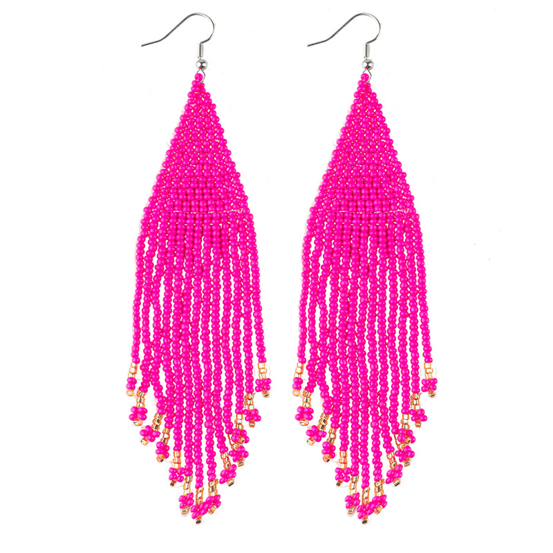 Kaseakia Big Large Beaded Tassel Earrings for Women, Long Handmade Seed Bead Beaded Dangle Earrings