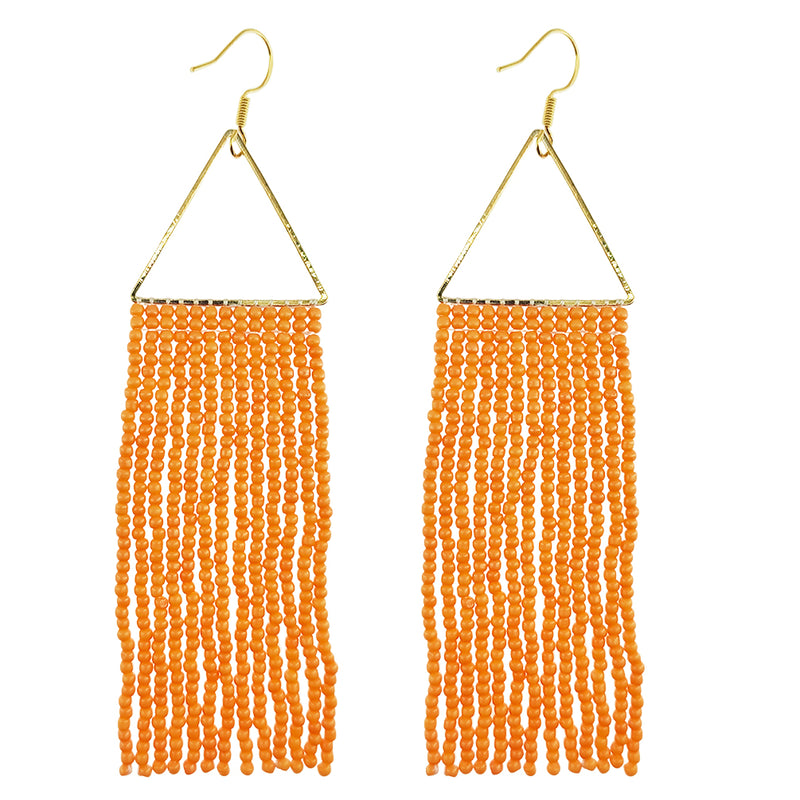 Kaseakia Geometric Beaded Dangle Earrings, Big Large Long Statement Seed Bead Beaded Tassel Earrings with Triangle Frame for Women