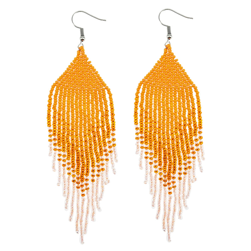 Kaseakia Big Large Gradient Beaded Dangle Earrings, Long Seed Bead Beaded Tassel Earrings for Women