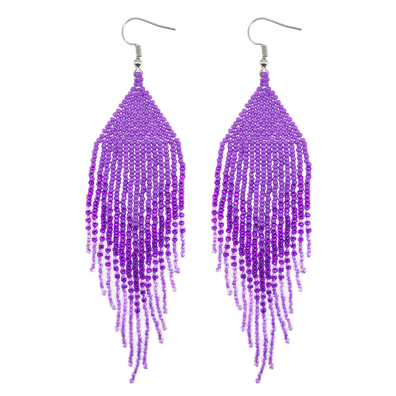 Kaseakia Big Large Gradient Beaded Dangle Earrings, Long Seed Bead Beaded Tassel Earrings for Women