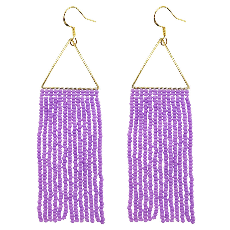 Kaseakia Geometric Beaded Dangle Earrings, Big Large Long Statement Seed Bead Beaded Tassel Earrings with Triangle Frame for Women