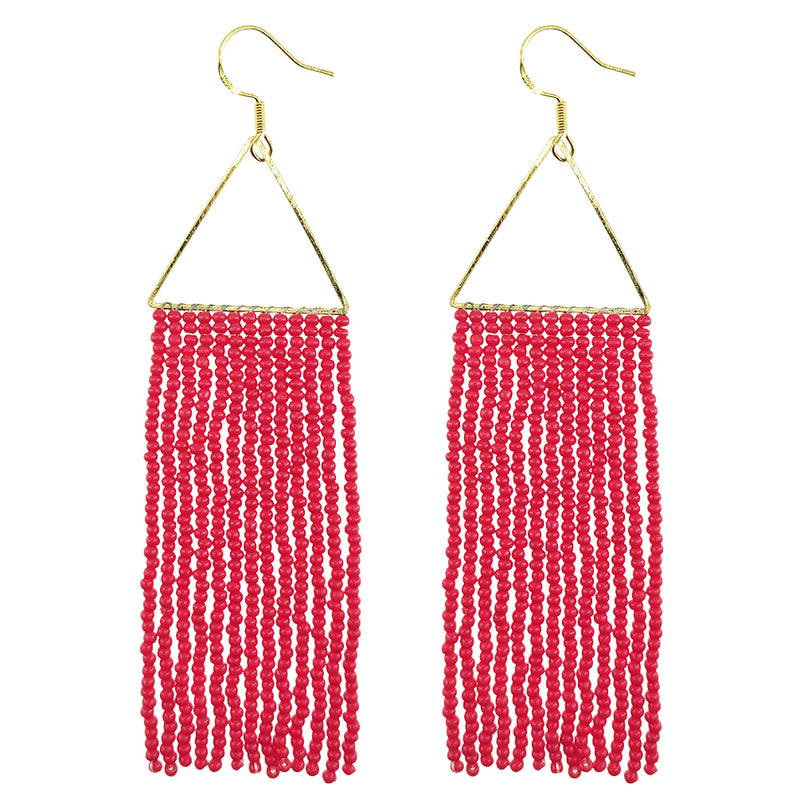 Kaseakia Geometric Beaded Dangle Earrings, Big Large Long Statement Seed Bead Beaded Tassel Earrings with Triangle Frame for Women