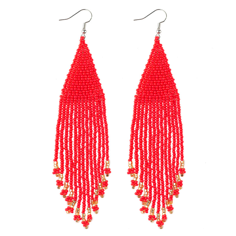 Kaseakia Big Large Beaded Tassel Earrings for Women, Long Handmade Seed Bead Beaded Dangle Earrings