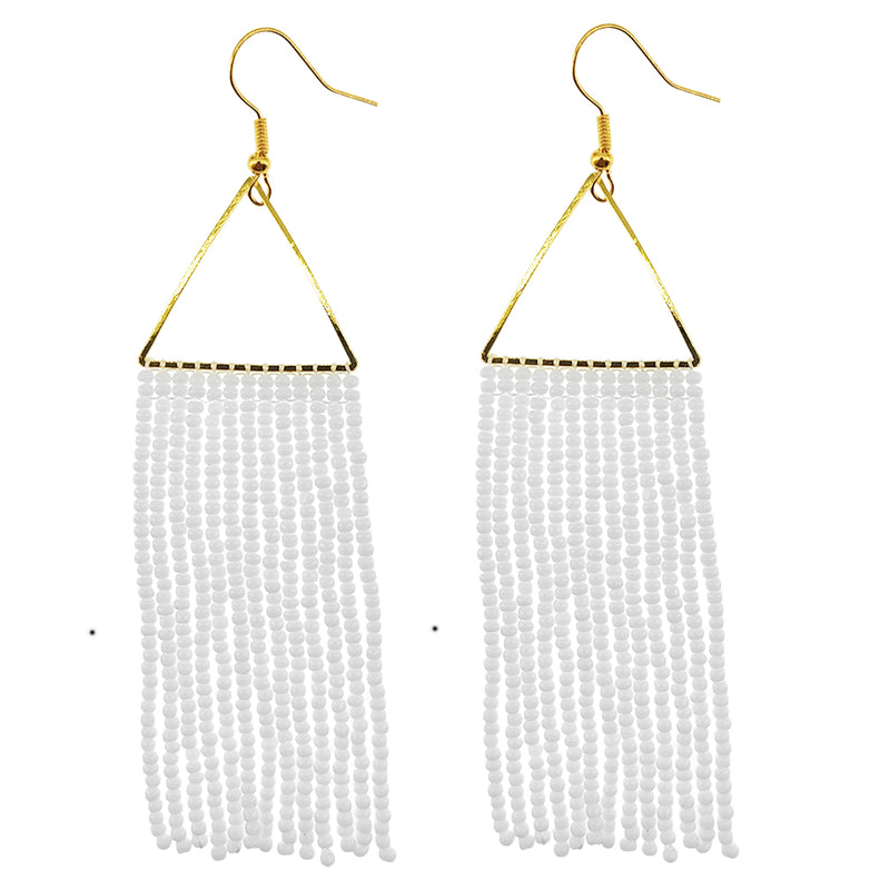 Kaseakia Geometric Beaded Dangle Earrings, Big Large Long Statement Seed Bead Beaded Tassel Earrings with Triangle Frame for Women