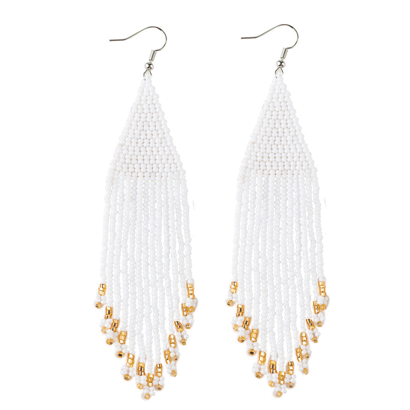 Kaseakia Big Large Beaded Tassel Earrings for Women, Long Handmade Seed Bead Beaded Dangle Earrings