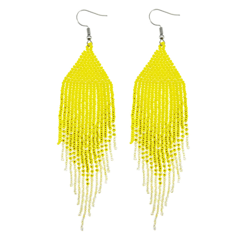 Kaseakia Big Large Gradient Beaded Dangle Earrings, Long Seed Bead Beaded Tassel Earrings for Women