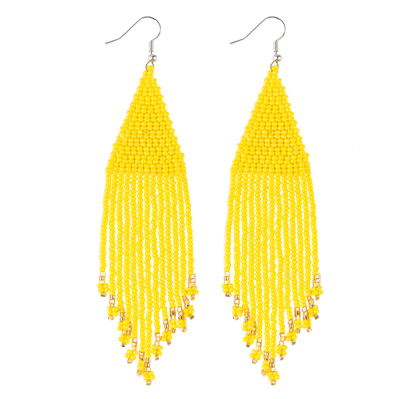 Kaseakia Big Large Beaded Tassel Earrings for Women, Long Handmade Seed Bead Beaded Dangle Earrings